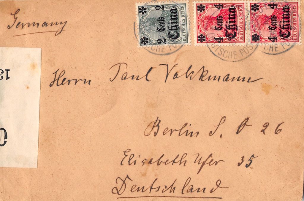 1916, Kriegspost-Brief aus Futschau nach Deutschland mit englischer Zensur