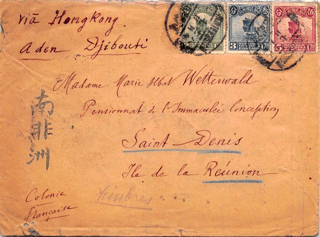 1919, Brief aus Hukien Hsien nach Reunion, drei Monate Laufzeit