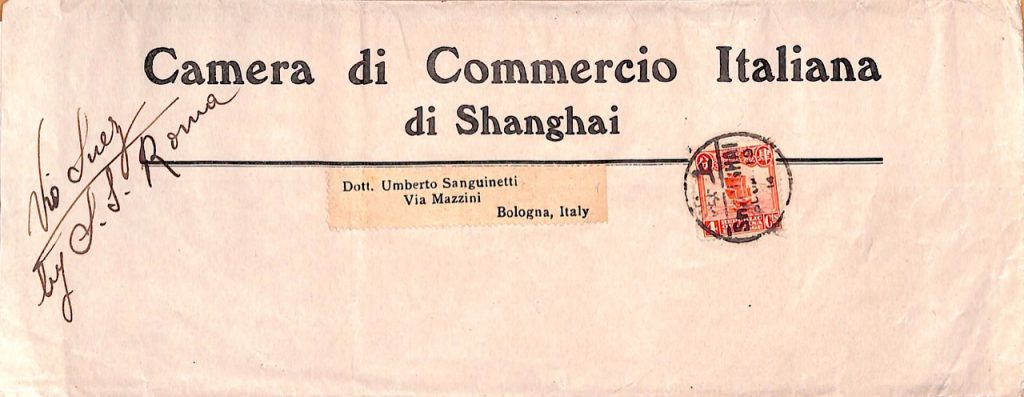 1919, Streifbandsendung aus Shanghai nach Italien