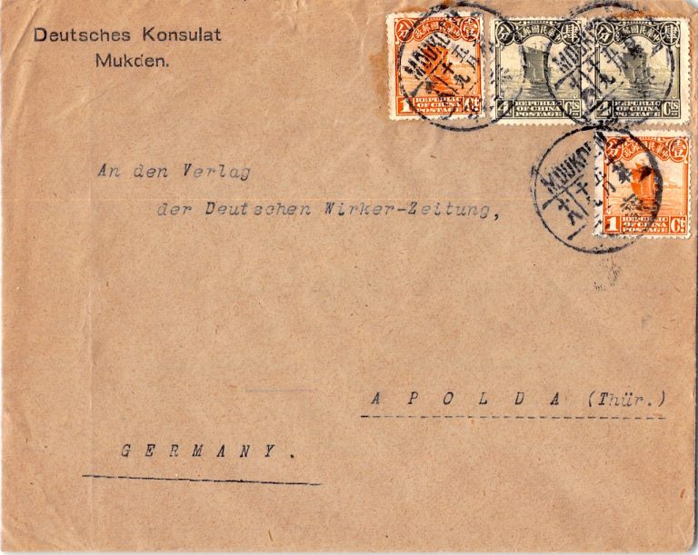 1922, Brief des Deutschen Konsulats in Mukden nach Deutschland