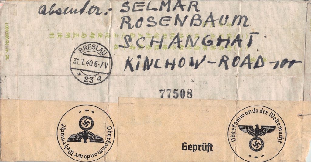1940, "150 Jahre Verfassung der USA" auf Zensur-Einschreibbrief aus Shanghai nach Breslau