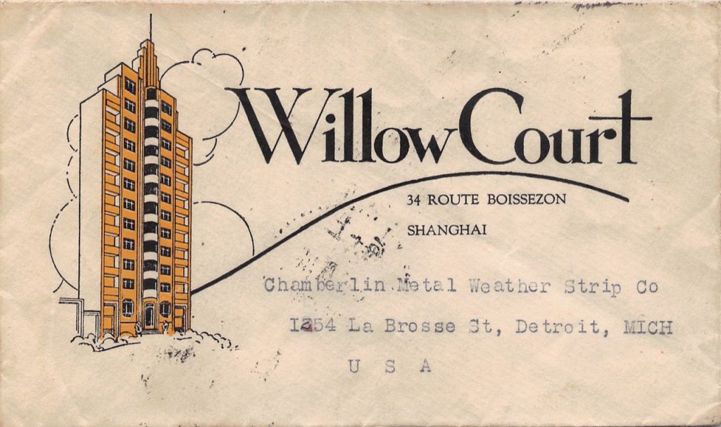 1935, "Willow Court", ein berühmtes Art Déco-Gebäude Shanghais auf Brief