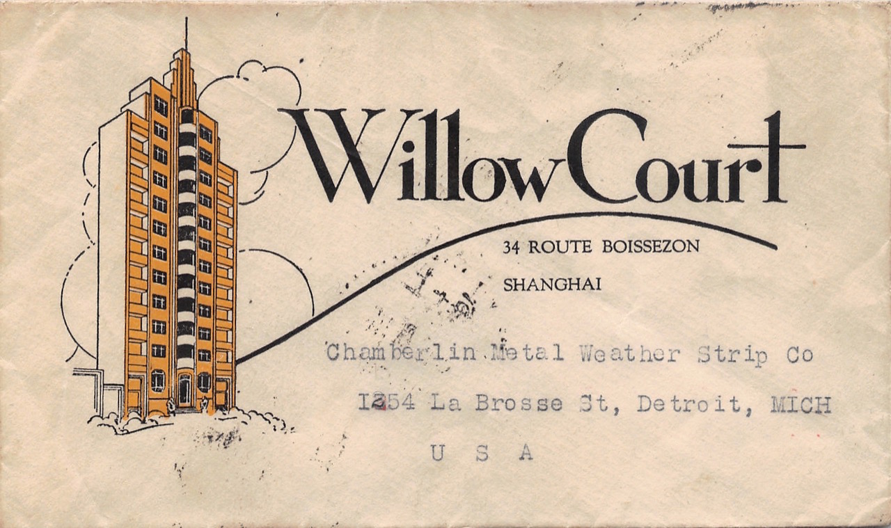 Read more about the article 1935, „Willow Court“, ein berühmtes Art Déco-Gebäude Shanghais auf Brief