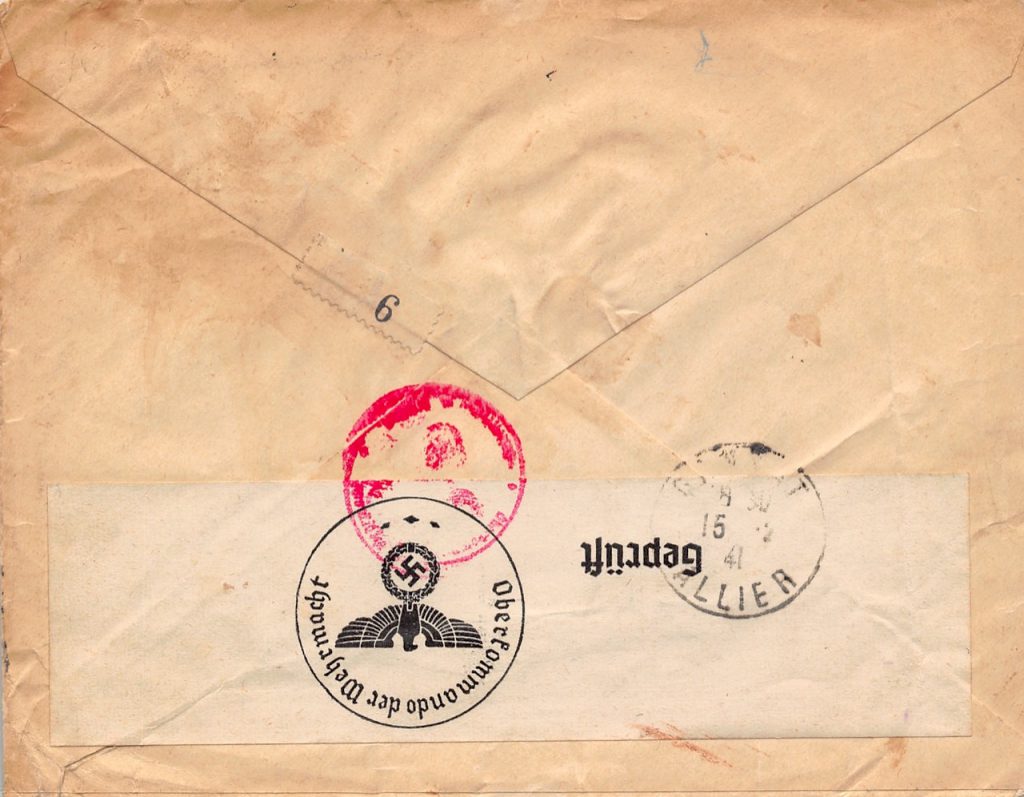 1941, Zensur-Brief aus Shanghai in den von Deutschen unbesetzten Teil Frankreichs (Vichy)