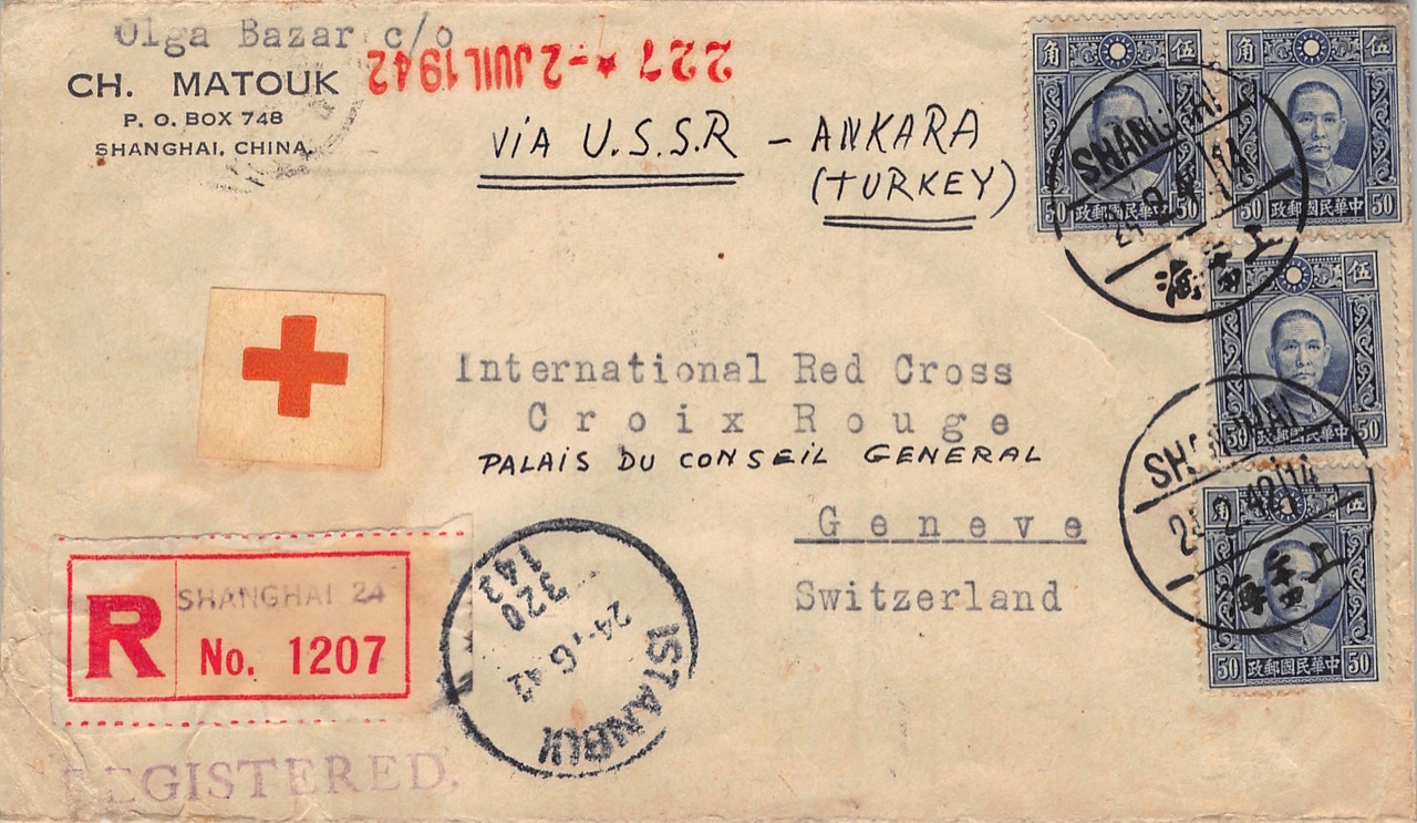 Read more about the article 1942, Rot-Kreuz-Brief aus Shanghai via Sowjetunion und Türkei in die Schweiz