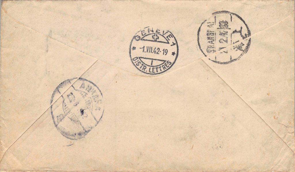 1942, Rot-Kreuz-Brief aus Shanghai via Sowjetunion und Türkei in die Schweiz