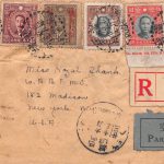1943, zensierter Luftpost-Einschreibbrief aus Pucheng (Nanping) mit 50-Cents-Provisorium (Fukien) nach USA