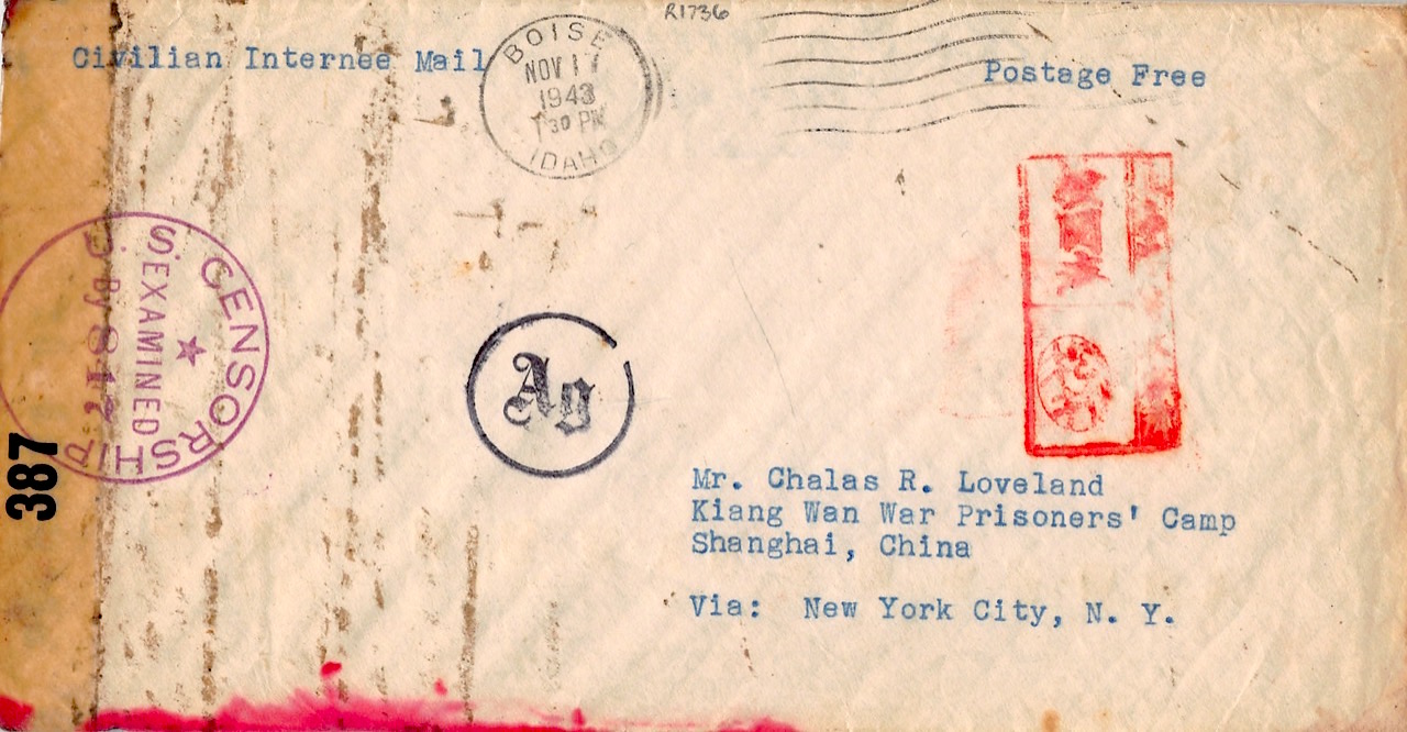 Read more about the article 1943, zensierter Brief aus den USA über Wien ins japanische Kriegsgefangenenlager Kiang Wan (Shanghai)